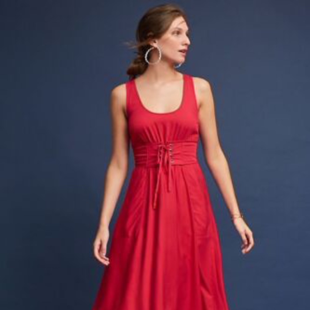 Anthropologie Plenty by Tracy Reese Red Corset Midi Dress Size 4